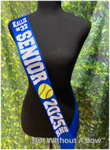 Load image into Gallery viewer, Softball Sash With Number - Softball Senior Sash - Customize Colors