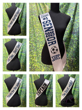 Load image into Gallery viewer, Senior Sash w/ Text On Back - Outline Text - Wide Sash - Customize Colors & Image