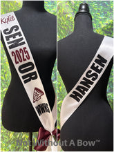 Load image into Gallery viewer, Cheer Megaphone Senior Night Sash - Custom Back Text - Customize Colors