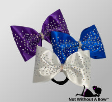 Load image into Gallery viewer, Rhinestone Satin Tailess Cheer Bow 4" XL - Clear or AB