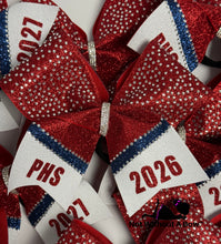 Load image into Gallery viewer, Personalized Intensity Bling Rhinestone Glitter Stripe Cheer Bow | NWAB Exclusive