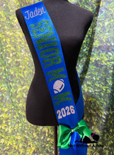 Load image into Gallery viewer, Senior Mom Sash - Wide Sash - Customize Colors & Activity