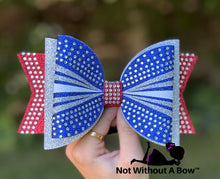 Load image into Gallery viewer, Rhinestone Stripe Dolly Glitter Triple Layer Cheer Bow