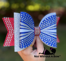 Load image into Gallery viewer, Rhinestone Stripe Dolly Glitter Triple Layer Cheer Bow