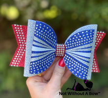 Load image into Gallery viewer, Rhinestone Stripe Dolly Glitter Triple Layer Cheer Bow