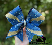 Load image into Gallery viewer, Rhinestone Swoosh Glitter Cheer Bow