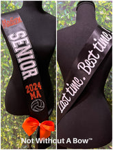 Load image into Gallery viewer, Volleyball Senior Night Sash With Front & Back Text - Wide Sash - Customize Colors
