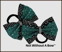 Load image into Gallery viewer, Scallop Edge Glitzy Rhinestone Pigtail Cheer Bows - Clear Rhinestone