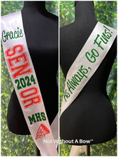 Load image into Gallery viewer, Cheer Senior Sash With Front & Back Text - Wide Sash - Customize Colors