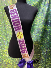 Load image into Gallery viewer, Softball Sash With Number - Softball Senior Sash - Customize Colors