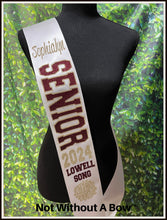 Load image into Gallery viewer, Wide Sash Outline Text - Cheer Megaphone - Soccer - Basketball - Dance - Customize Colors