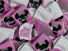 Load image into Gallery viewer, Ms Mr Santa Hat Mouse Castle Rhinestone Personalized Cheer Bow