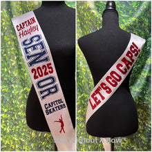 Load image into Gallery viewer, Cheer Senior Sash With Front & Back Text - Wide Sash - Customize Colors