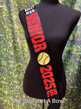 Load image into Gallery viewer, Softball Sash With Number - Softball Senior Sash - Customize Colors