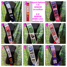 Load image into Gallery viewer, Cheer Senior Sash - Cheer Megaphone Senior Night Sash With Front &amp; Back Text -  Wide Sash - Customize Colors
