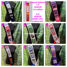 Load image into Gallery viewer, Cheer Senior Sash With Front & Back Text - Wide Sash - Customize Colors