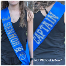 Load image into Gallery viewer, Cheer Senior Sash With Front & Back Text - Wide Sash - Customize Colors