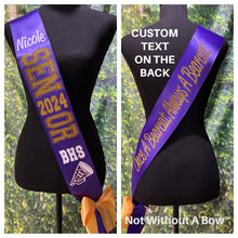 Load image into Gallery viewer, Senior Sash w/ Text On Back - Wide Sash - Customize Colors & Image