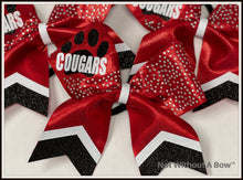 Load image into Gallery viewer, Paw Print Chevron Rhinestone Personalized Cheer Bow