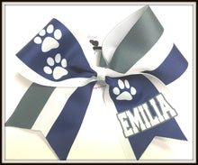 Load image into Gallery viewer, Paw Print Stripe Sublimation Cheer Bow | Customize Colors | Personalize