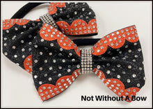 Load image into Gallery viewer, Scallop Edge Glitzy Rhinestone Pigtail Cheer Bows - Clear Rhinestone