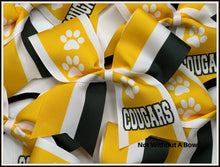Load image into Gallery viewer, Paw Print Stripe Sublimation Cheer Bow | Customize Colors | Personalize