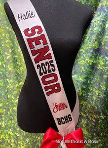 Outline Text Senior Sash - Cheer Cheerleading Dance Basketball Soccer Drill Team Colorguard  - Customize Colors