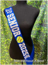 Load image into Gallery viewer, Softball Sash With Number - Softball Senior Sash - Customize Colors
