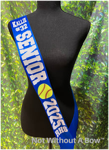 Softball Sash With Number - Softball Senior Sash - Customize Colors