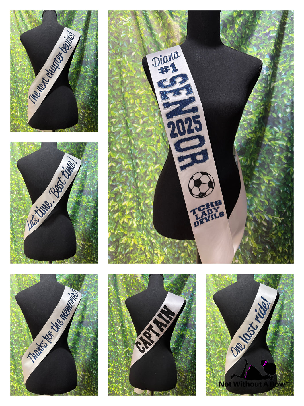 Senior Sash w/ Text On Back - Outline Text - Wide Sash - Customize Colors & Image