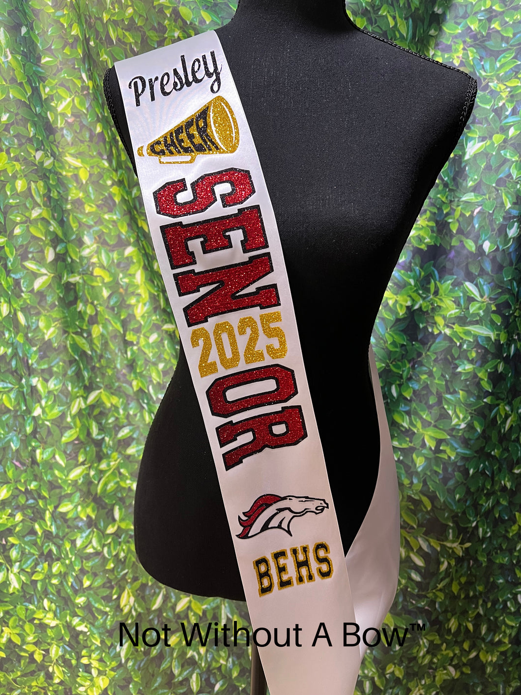 Outline Text Senior Sash  - Cheer - Wide Sash - Customize Colors