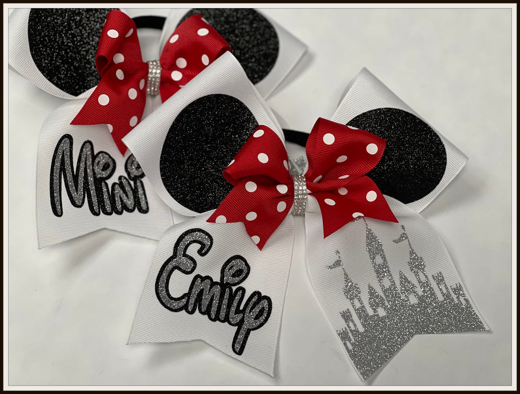 Personalized Miss Mouse Ears Cheer Bow - Princess Castle Orlando Cheer Bow