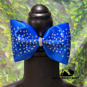Rhinestone Satin Tailess Cheer Bow 4"  XL - Clear or AB