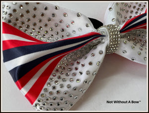 To The Point 4" Rhinestone Sublimation on Satin Tailless Cheer Bow | Customize Colors