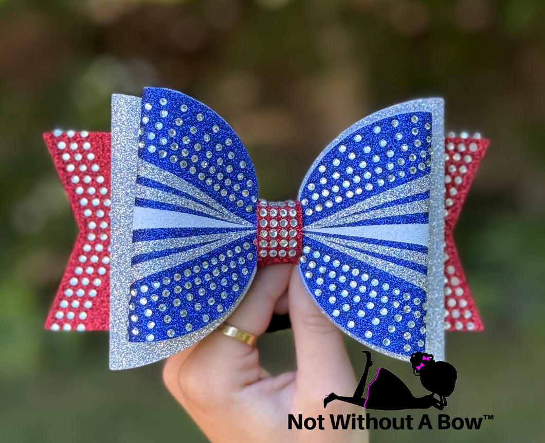 Rhinestone Stripe Dolly Glitter Triple Layer Cheer Bow