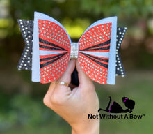 Load image into Gallery viewer, Rhinestone Stripe Dolly Glitter Triple Layer Cheer Bow - Gradient Tail
