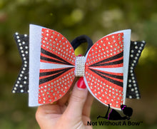 Load image into Gallery viewer, Rhinestone Stripe Dolly Glitter Triple Layer Cheer Bow - Gradient Tail
