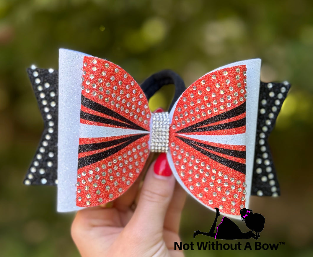 Rhinestone Stripe Dolly Glitter Triple Layer Cheer Bow - Gradient Tail