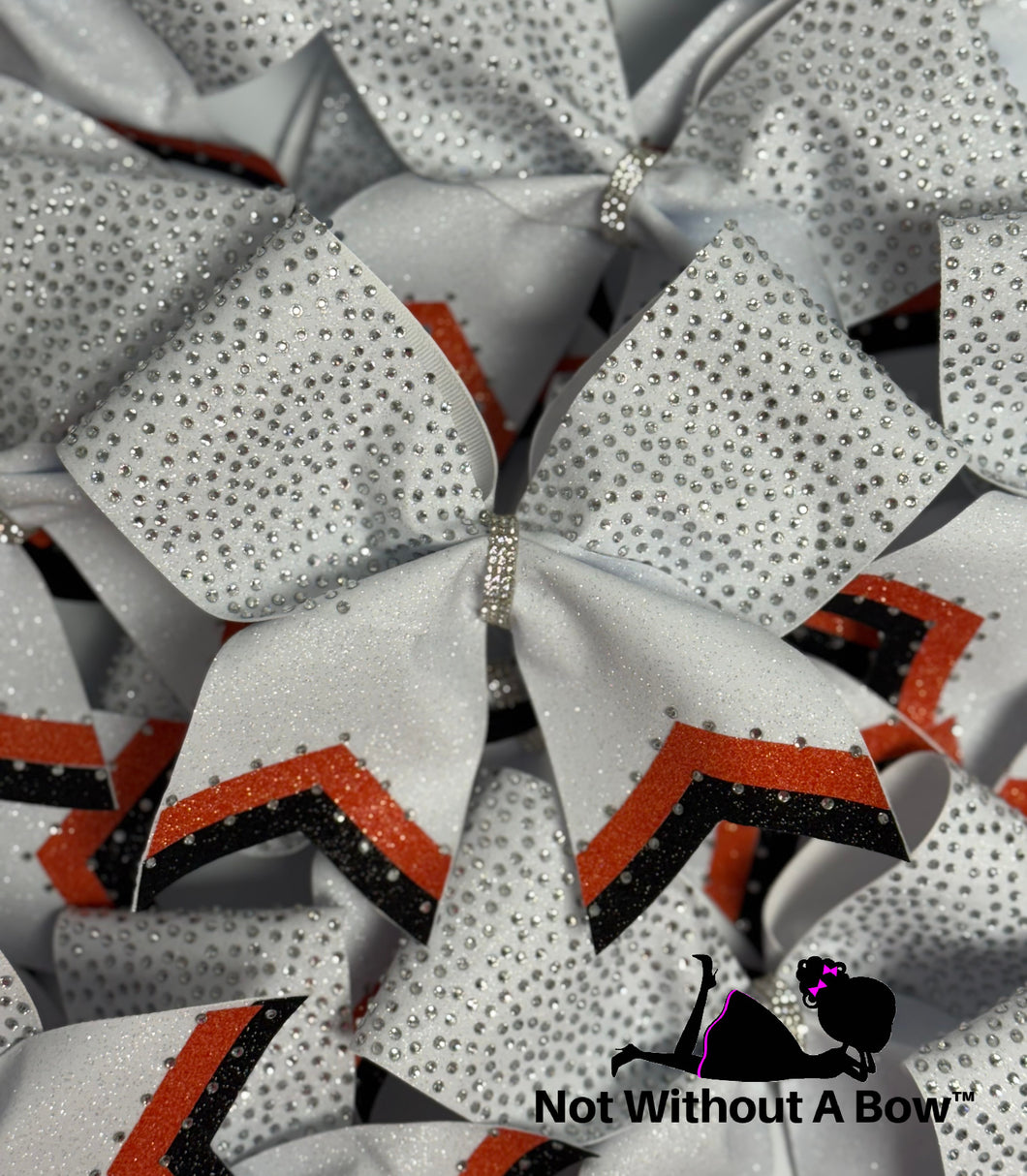 Rhinestone Intensity Bling Cheer Bow with Chevron Tails