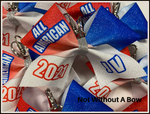 All American Key Chain Keychain Bow Sublimation Glitter - Personalized Mini Cheer Bow