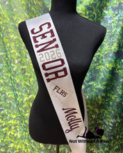 Load image into Gallery viewer, Cheer Megaphone &amp; Large Name Senior Sash - Wide Sash - Customize Colors
