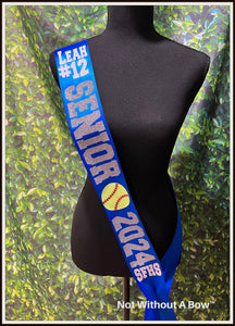 Softball Sash With Number - Softball Senior Sash - Customize Colors