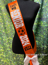 Load image into Gallery viewer, Soccer Senior Night Sash -  Wide Sash - Customize Colors

