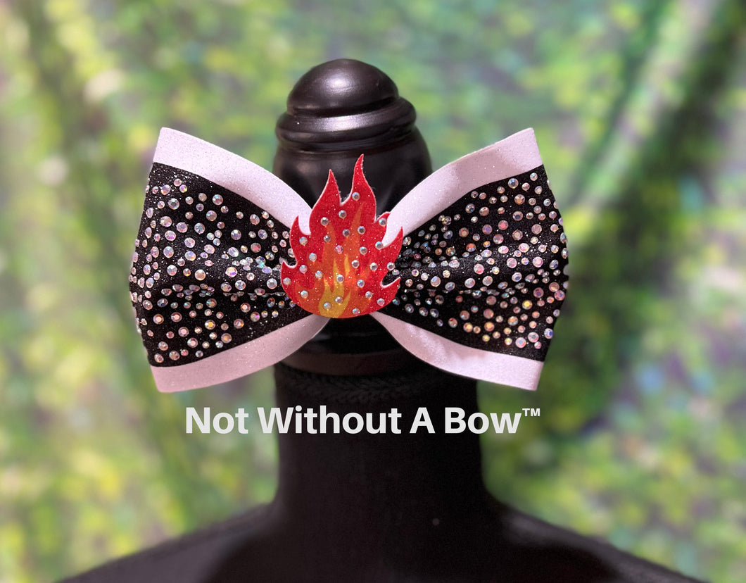 3D Center Flames Fire Glitter Tailless Cheer Bow | NWAB Exclusive