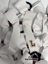 Load image into Gallery viewer, College Style Cheer Bow | Collegiate Style Bow | Single Side Text - Grosgrain
