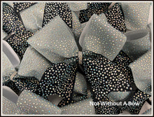 Load image into Gallery viewer, Ombre Glitter Sublimation Cheer Bow | With Dual Size AB Rhinestones | Silver Black
