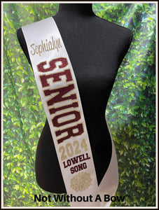 Wide Sash Outline Text - Cheer Megaphone - Soccer - Basketball - Dance - Customize Colors