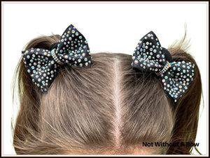 Pigtail Glitzy Rhinestone Cheer Bows -  Clear or AB Crystal Rhinestone