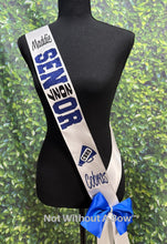 Load image into Gallery viewer, Cheer Senior Sash - cheer megaphone with school letters - Customize Colors
