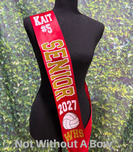 Load image into Gallery viewer, Outline Text Senior Sash  - Cheer paw Dance Basketball Soccer Drill Team Color guard  - Wide Sash - Customize Colors

